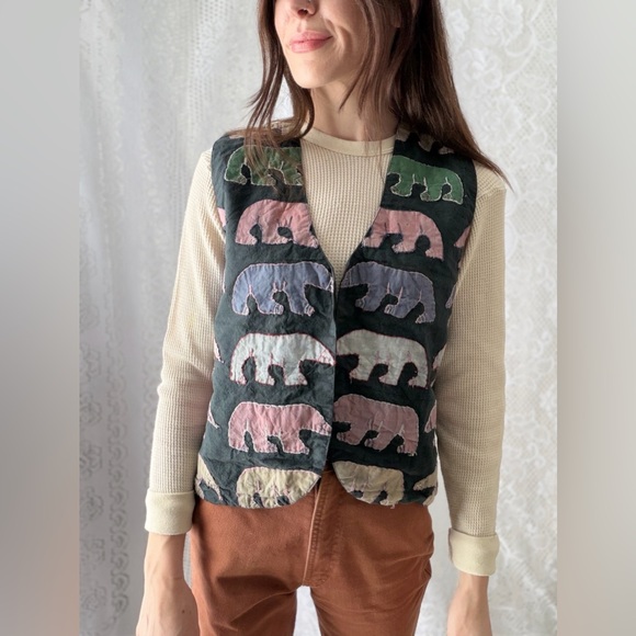 Vintage Quilted Bear Vest Soho Compagnie Medium Folk Layered Novelty Print - Picture 6 of 15